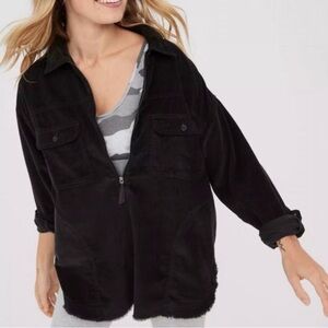 Aerie Corduroy Quarter Zip Oversized Black Pullover Jacket size xs